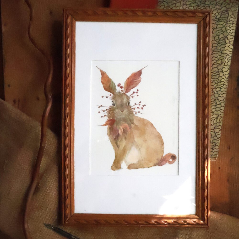 Le gentleman des bois – aquarelle originale et cadre ancien